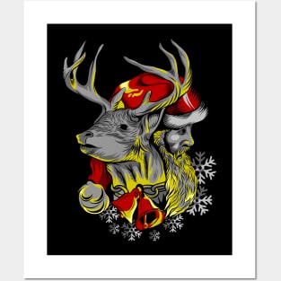 SANTA AND THE DEER (CHRISTMAS THEME) Posters and Art